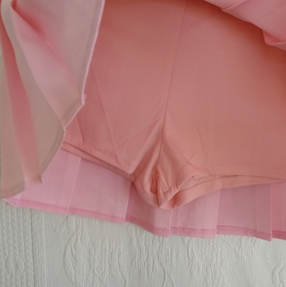 Fei Li Lai Pink Pleated Tennis Skort Pastel Barbie Activewear Skater Girl Flirty - Picture 7 of 9